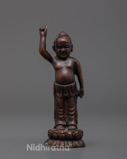 Front view of Little Oxidized Buddha Statue on lotus throne with antique copper finish