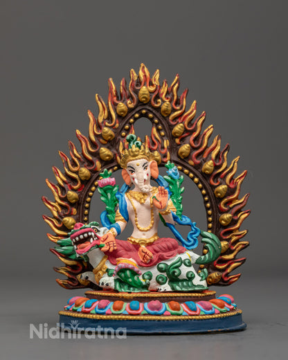 Machine-Made Colored Ganesh Statue crafted from premium copper and hand-painted in red acrylic tones, representing wisdom and success.