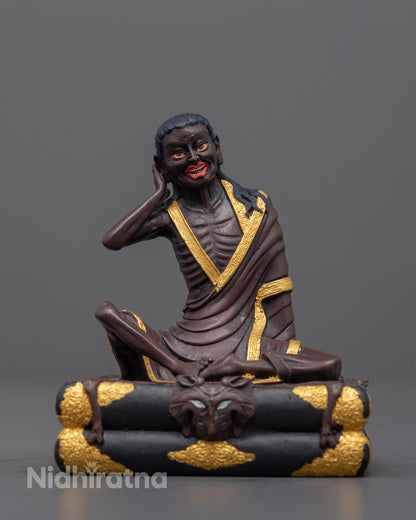 Front view of Machine-Made Milarepa statue with gold plating and intricate carvings