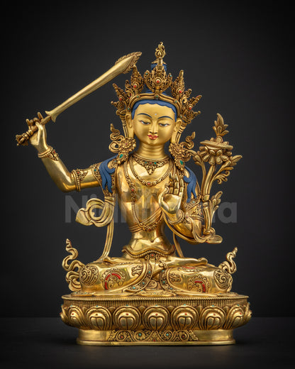 Front view of Masterpiece Manjushri Meditation Sculpture in Abhaya Mudra