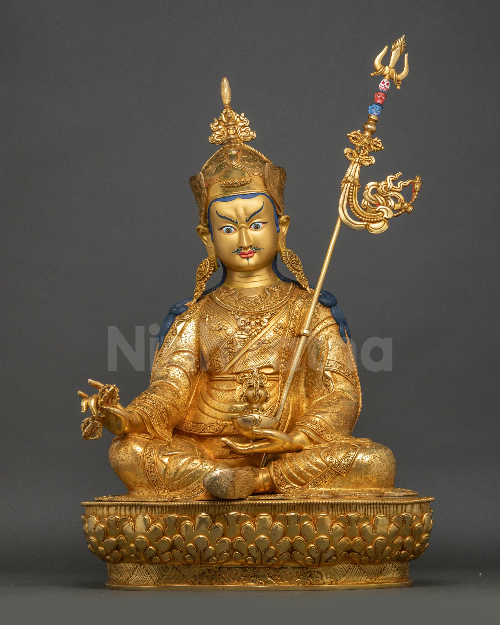 Front view of Padmasambhava Statue, Handcrafted Nepalese Guru Rinpoche Figurine