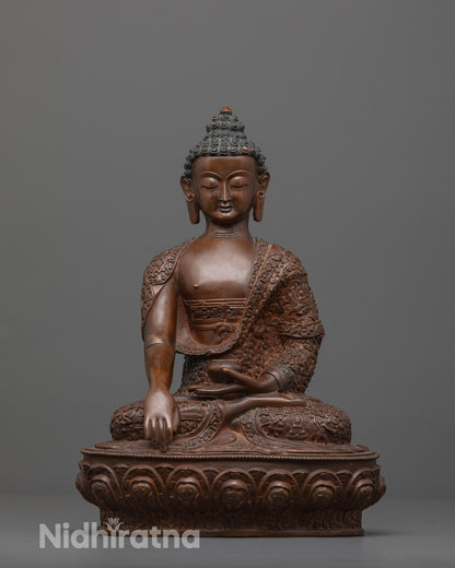 Front view of Sacred Oxidized Buddha Statue showing detailed robe and serene expression.