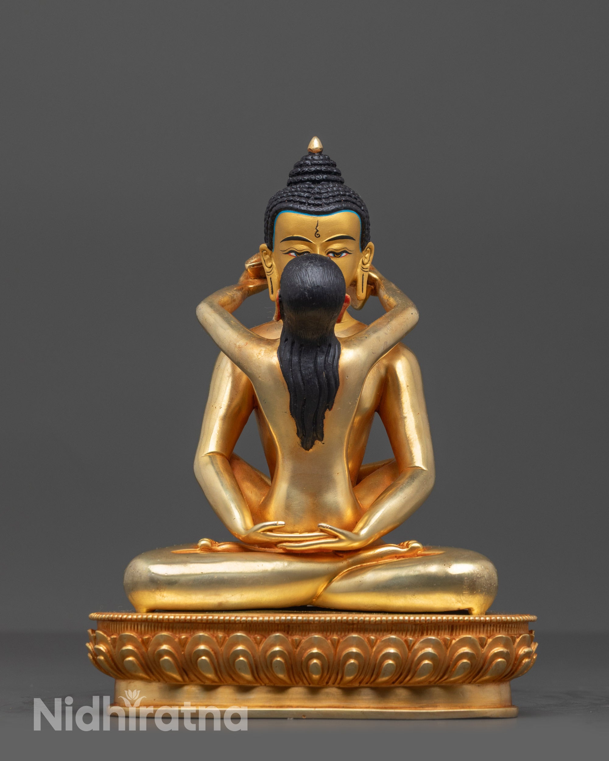 Front view of Samantabhadra Yab-Yum Consort Sculpture with gold-gilded face and body