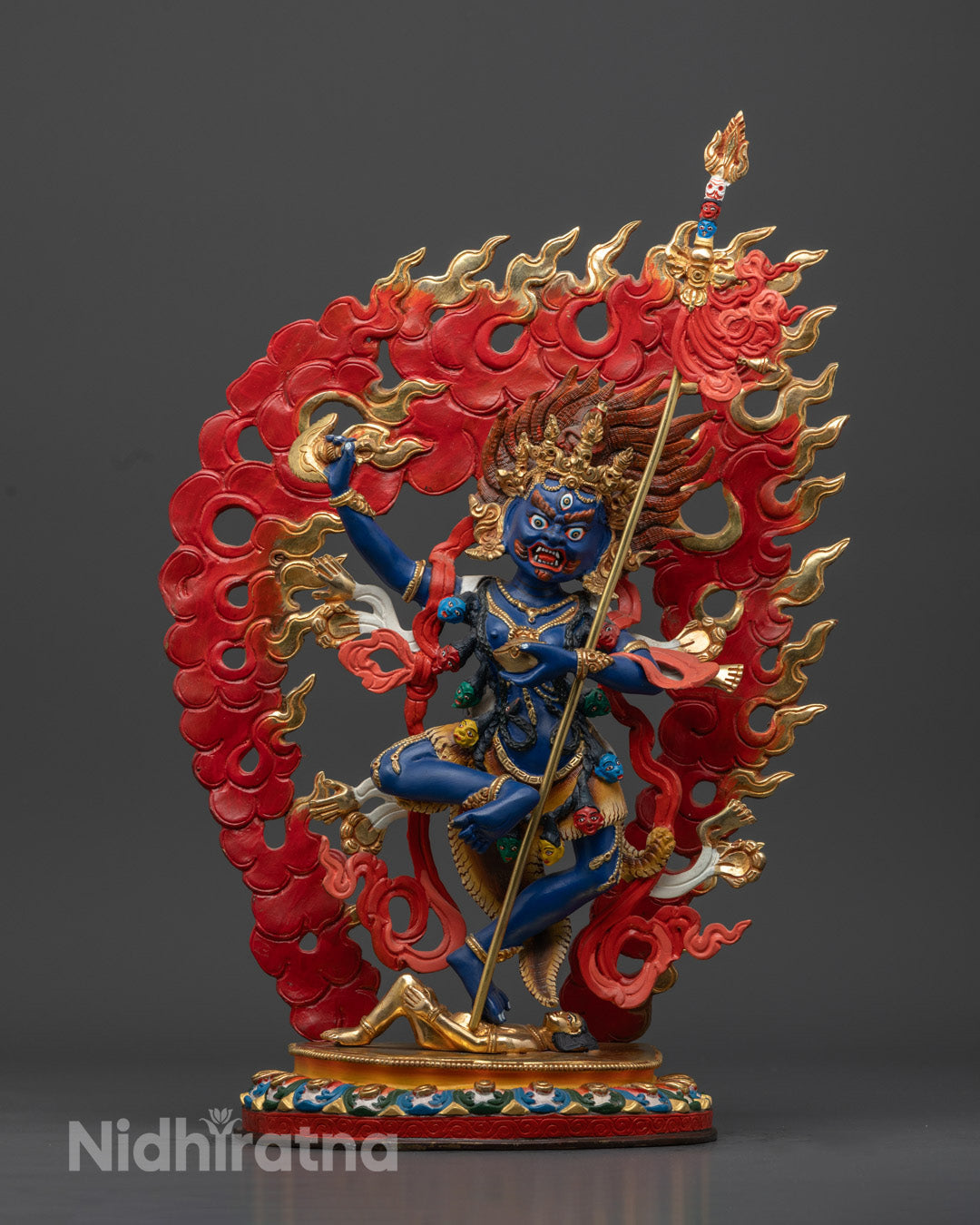 Front view of Troma Nagmo statue handcrafted dakini with vibrant acrylic colors