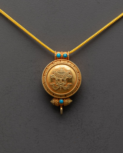 Front view of Unique Parasol Locket with gold-gilded body and semi-precious stones
