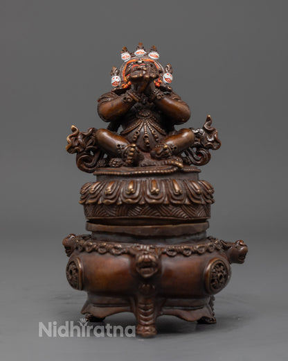 Front view of Vajradhaka Statue with oxidized copper body and vivid acrylic colors