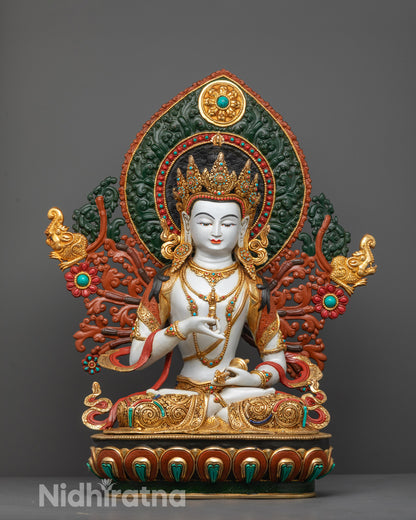 Front view of Vajrasattva Statue with white body and gold-plated crown and jewellery