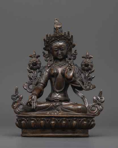Front view of White Tara Statue seated on lotus base