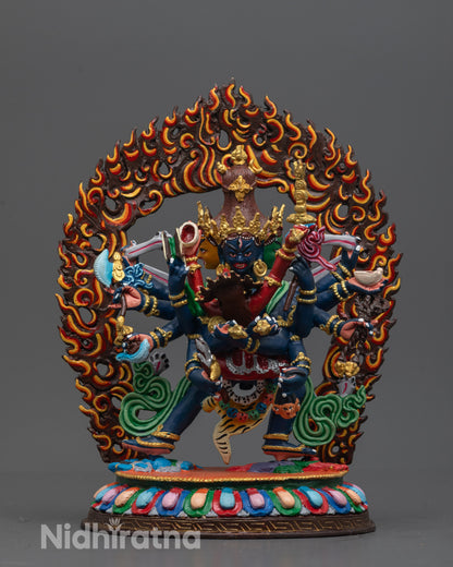 Front view of hand-carved Chakrasamvara Statue from Nepal with blue acrylic body