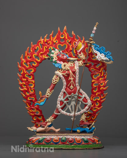 Front view of hand-carved Vajrayogini Statue in red acrylic on copper