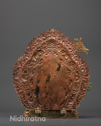 Front view of traditional Tibetan Namtoshe Statue handcrafted with gold amalgam