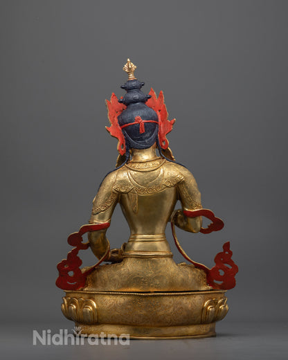 Full-Back view of Dorje Sempa sculpture placed on altar with traditional