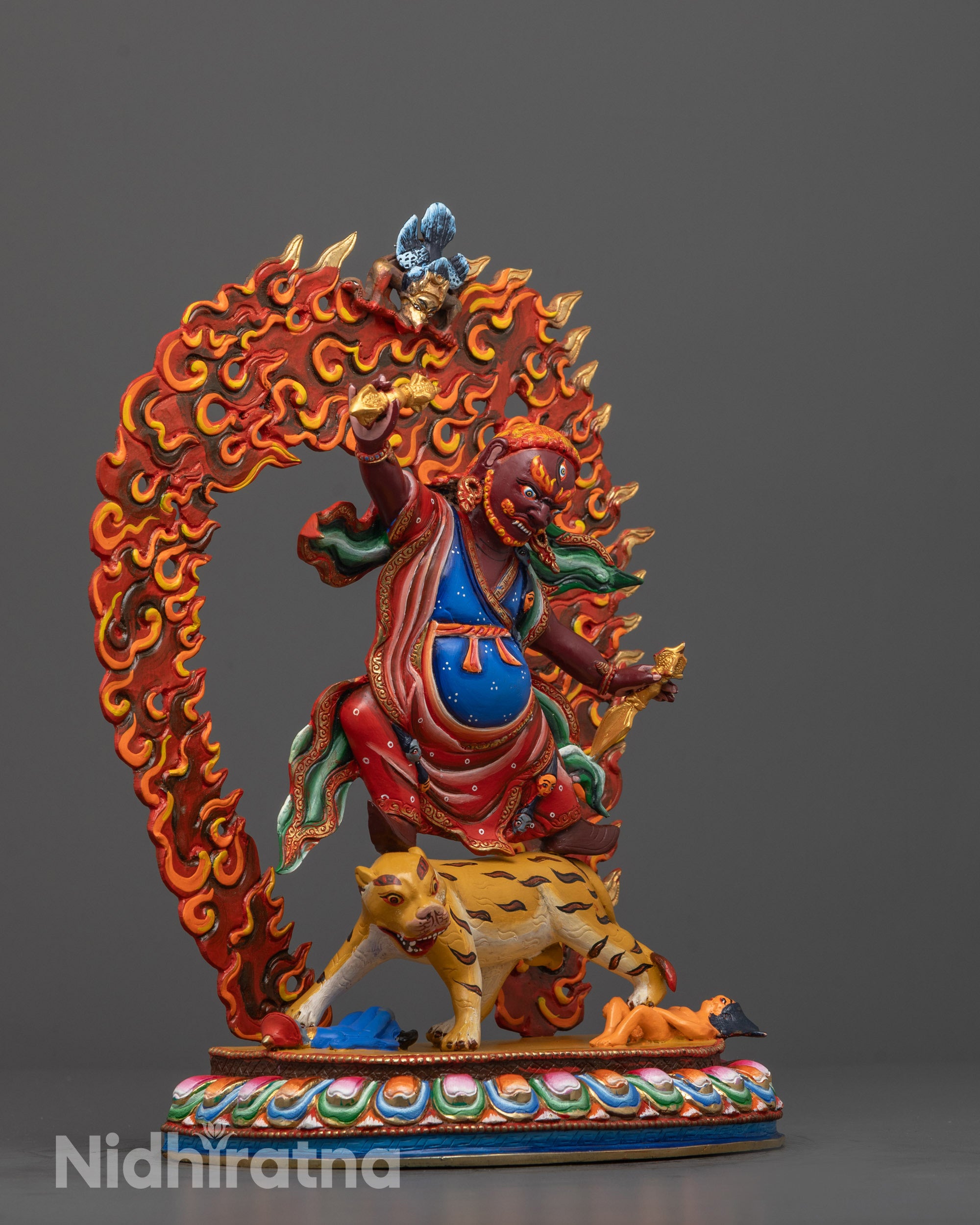 Full-Body Side view Dorje Drollo Statue on Lotus Base