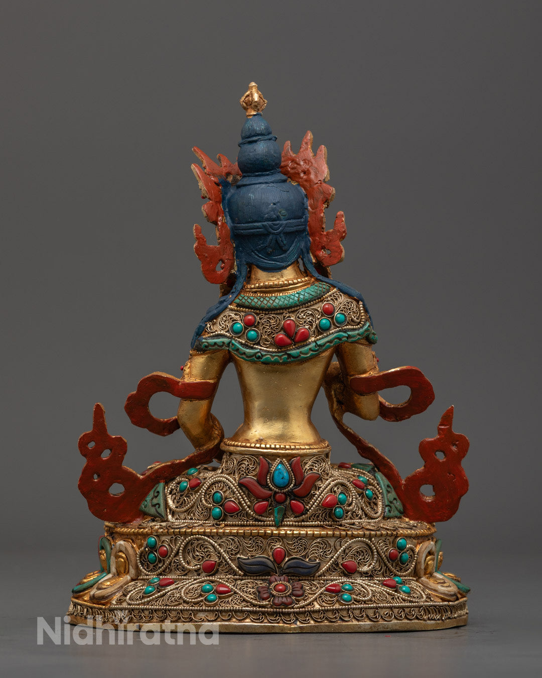 Vajrasattva Statue in Meditative Posture – Inlaid with Semi-Precious Stones and Painted in Acrylic Colors