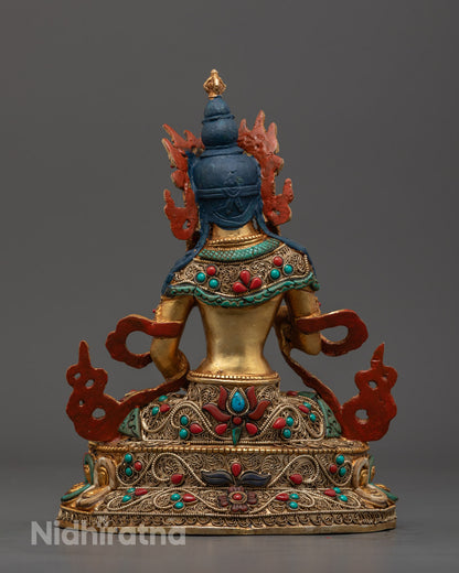 Vajrasattva Statue in Meditative Posture – Inlaid with Semi-Precious Stones and Painted in Acrylic Colors