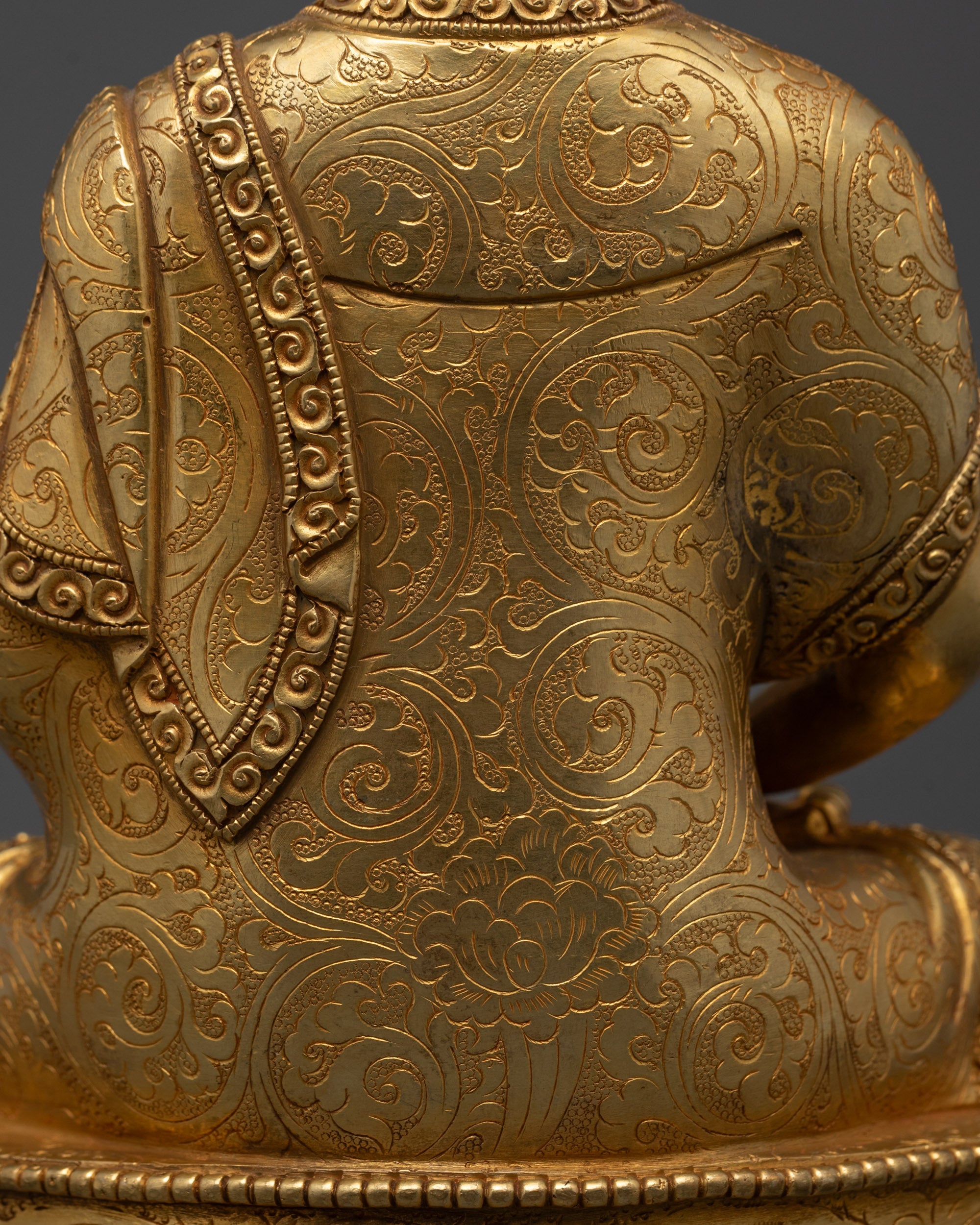 Full-body Amitabha Buddha Statue showcasing detailed gold gilding and carvings

