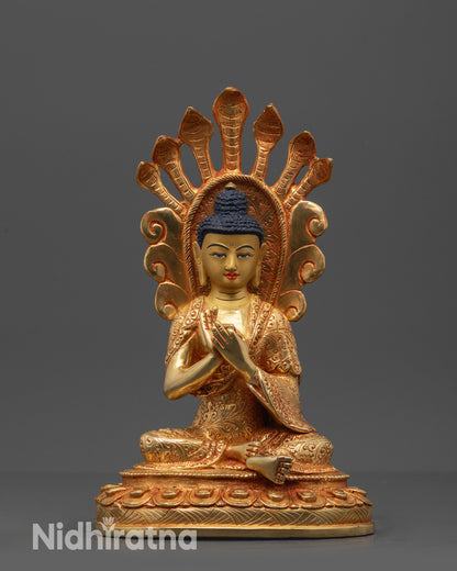 Front view Handcrafted Copper Nagarjuna Mahasiddha Buddha Statue from Nepal