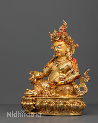 Full View of Dzambhala Statue Holding Jewel-Spouting Mongoose and Citrion Fruit