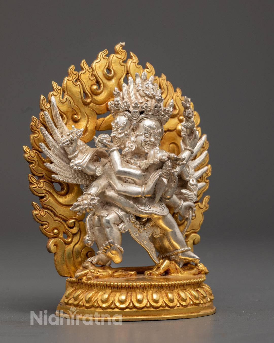 Silver-Plated Vajrakilaya Statue with Hollow Chamber for Mantras and Ritual Blessings – Wrathful deity figure used in Vajrayana practice.