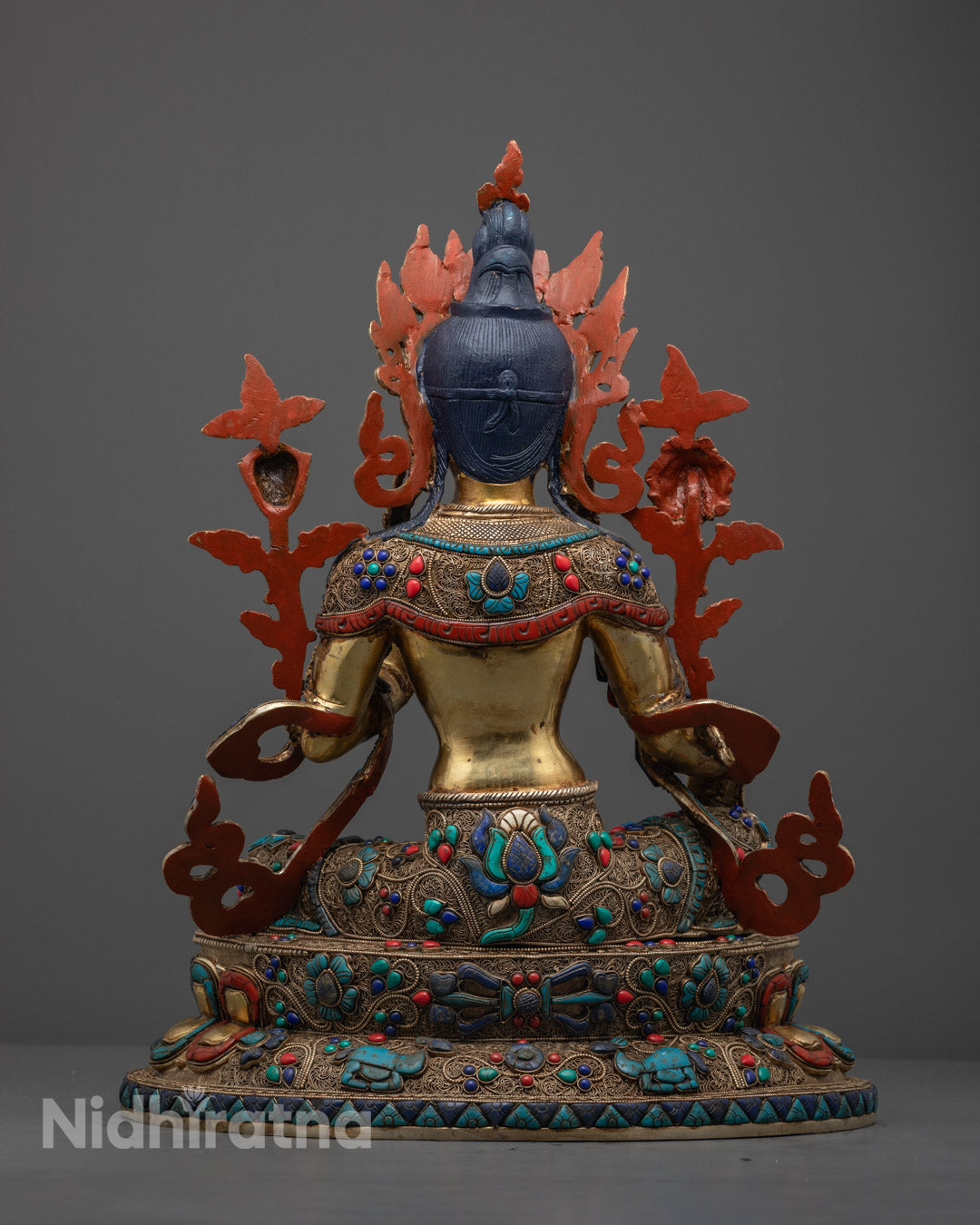 Tibetan Green Tara Statue on Lotus Base – Traditional Lost Wax Method Craftsmanship