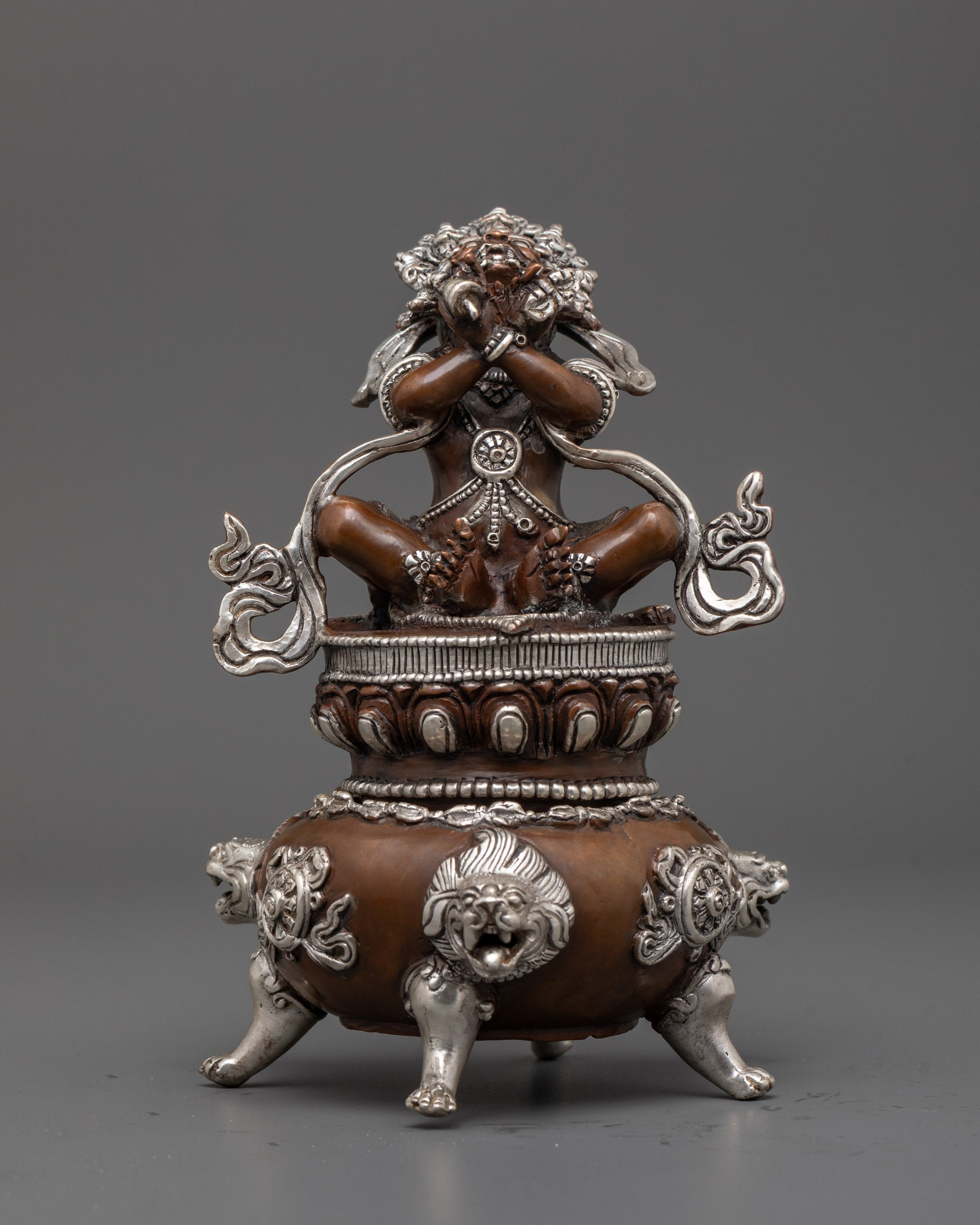 Full View of Vajradhaka Statue Seated on Traditional Lotus Base