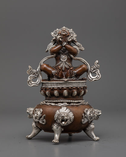 Full View of Vajradhaka Statue Seated on Traditional Lotus Base