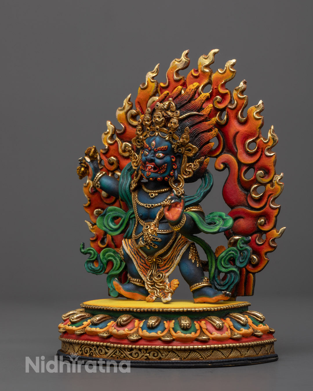Full View of Vajrapani Statue Seated on a Lotus Throne | Traditional Himalayan Craftsmanship
