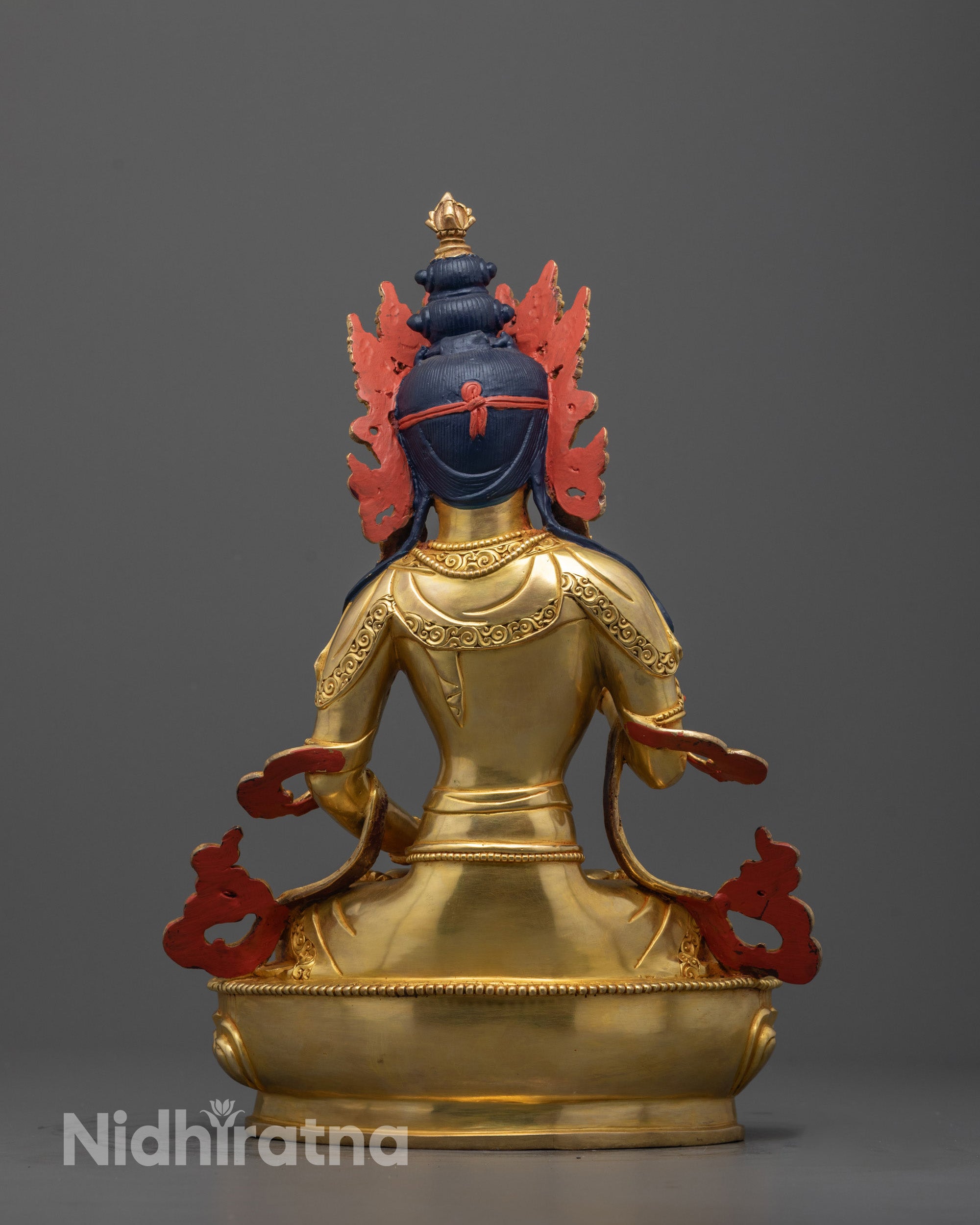 Full back view of Vajrasattva Statue in serene posture, made using the lost wax method