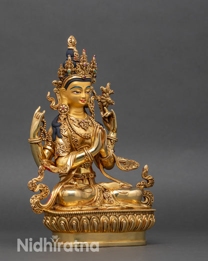 Full body right angle Chenrezig bodhisattva gold polished finish