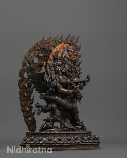 Full body view of the Hayagriva with Consort statue featuring lotus pedestal