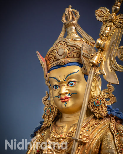 Full detailed upper view of Guru Rinpoche lotus hat and half vajra crown