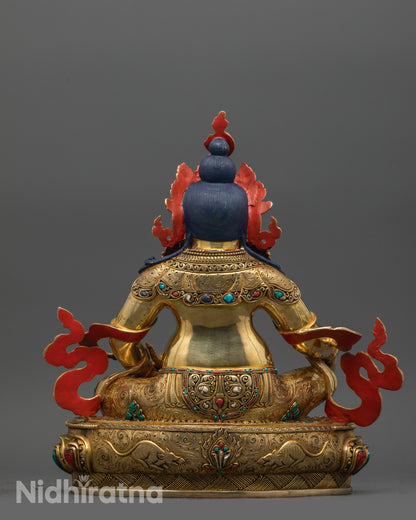 Full frontal image of large Dzambhala Statue for altar, radiating spiritual richness 