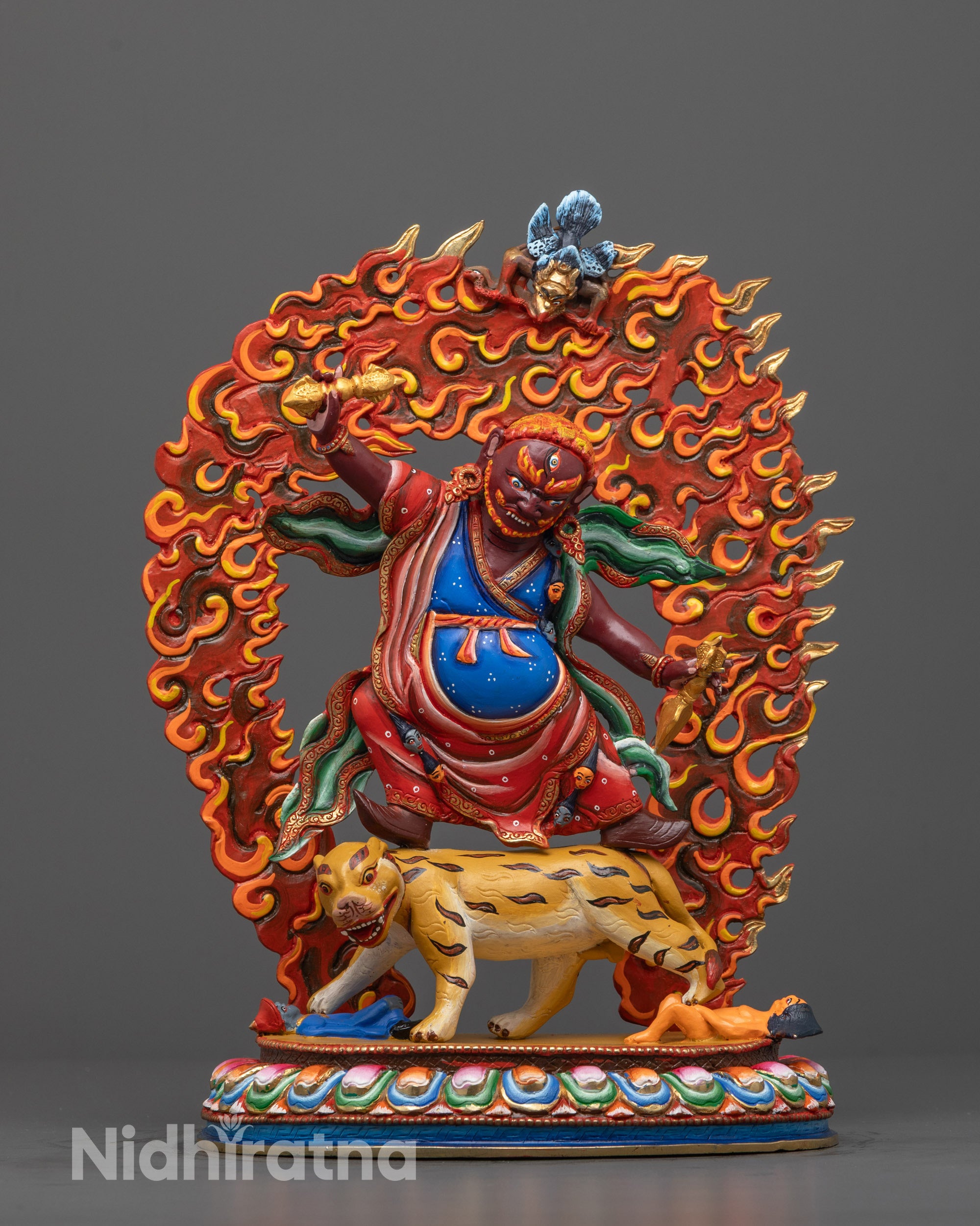 Full image Hand-Carved Dorje Drollo Statue Standing on Tiger 