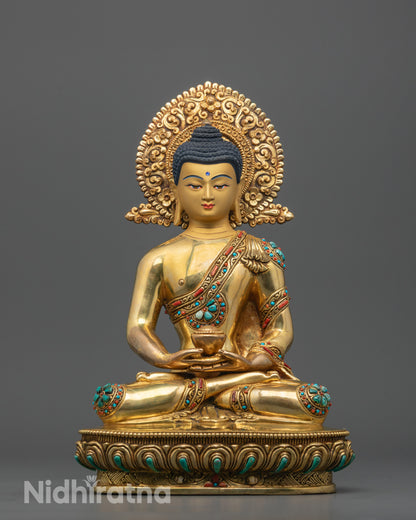 Full image Handcrafted Amitabha Buddha Statue seated on lotus base with gold gilding