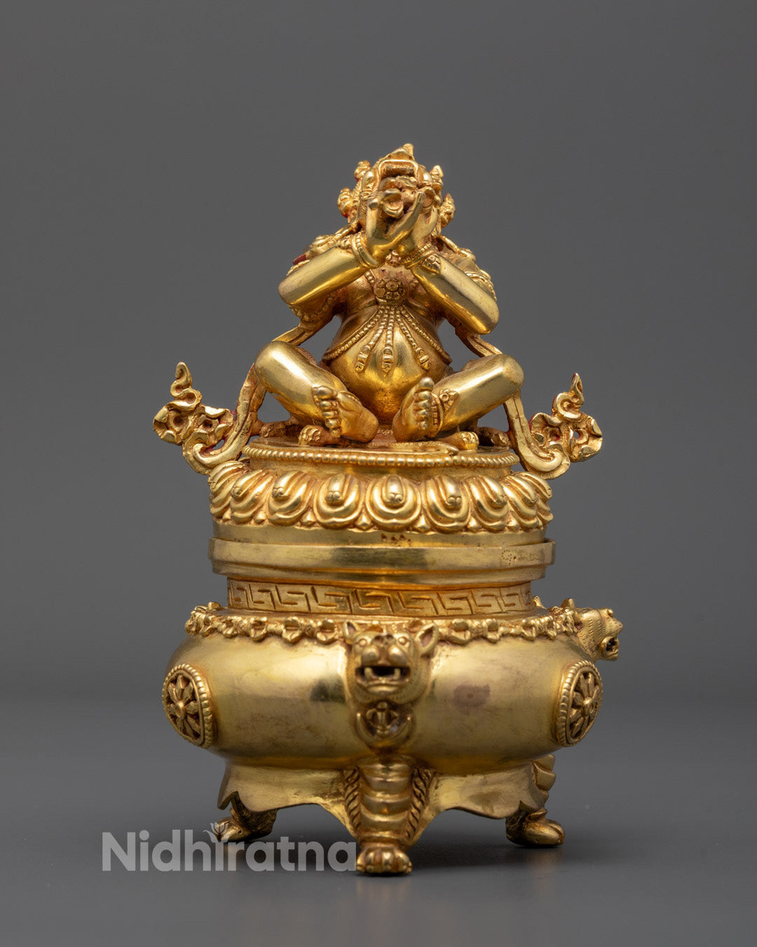 Full image of Fierce Dorje Khadro Statue hand-carved in copper with 24k fire-gilded gold
