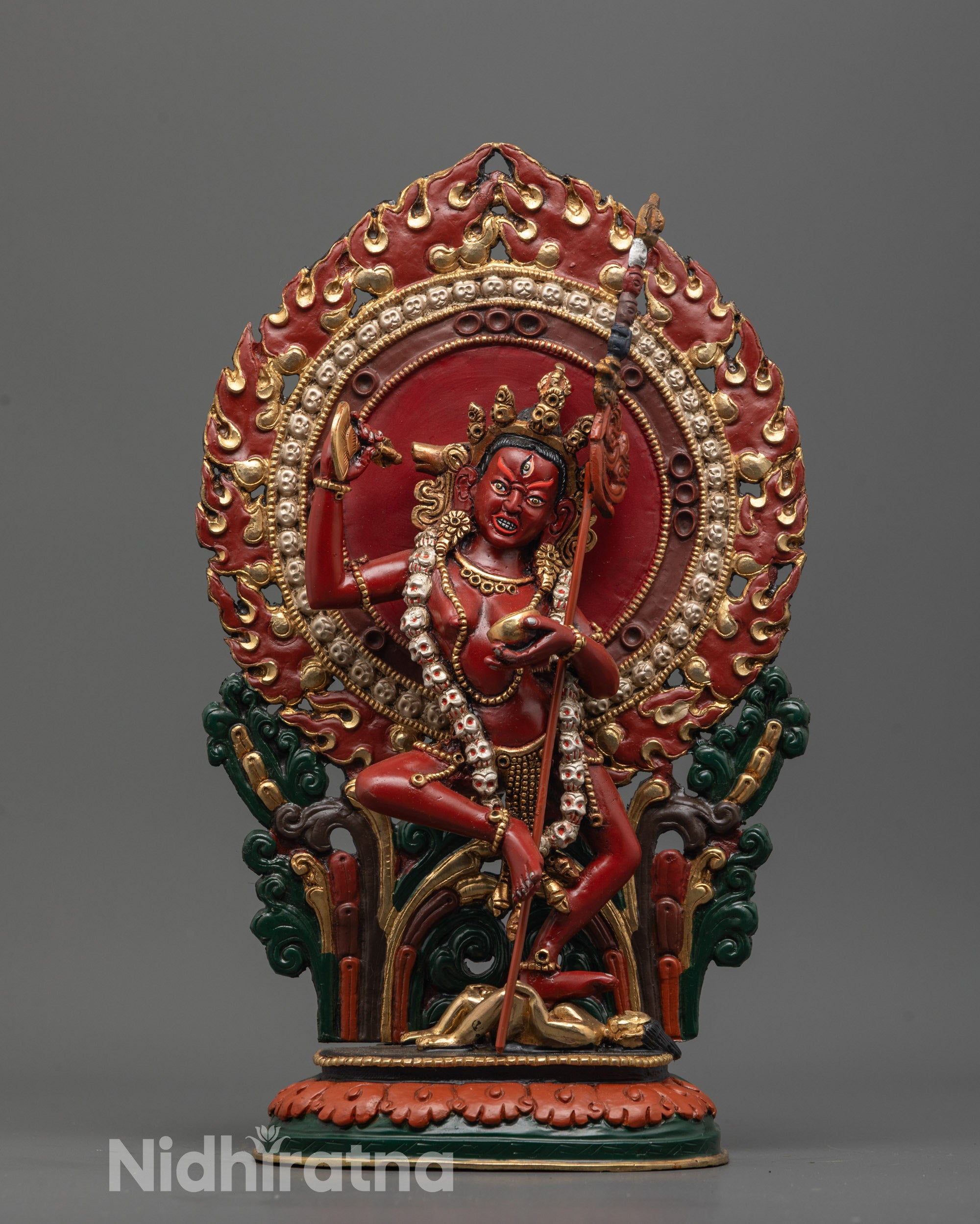Full image of Hand-Carved Dorje Phagmo Statue in Red Acrylic Finish