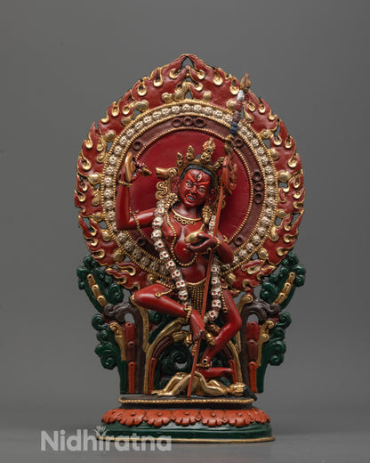 Full image of Hand-Carved Dorje Phagmo Statue in Red Acrylic Finish