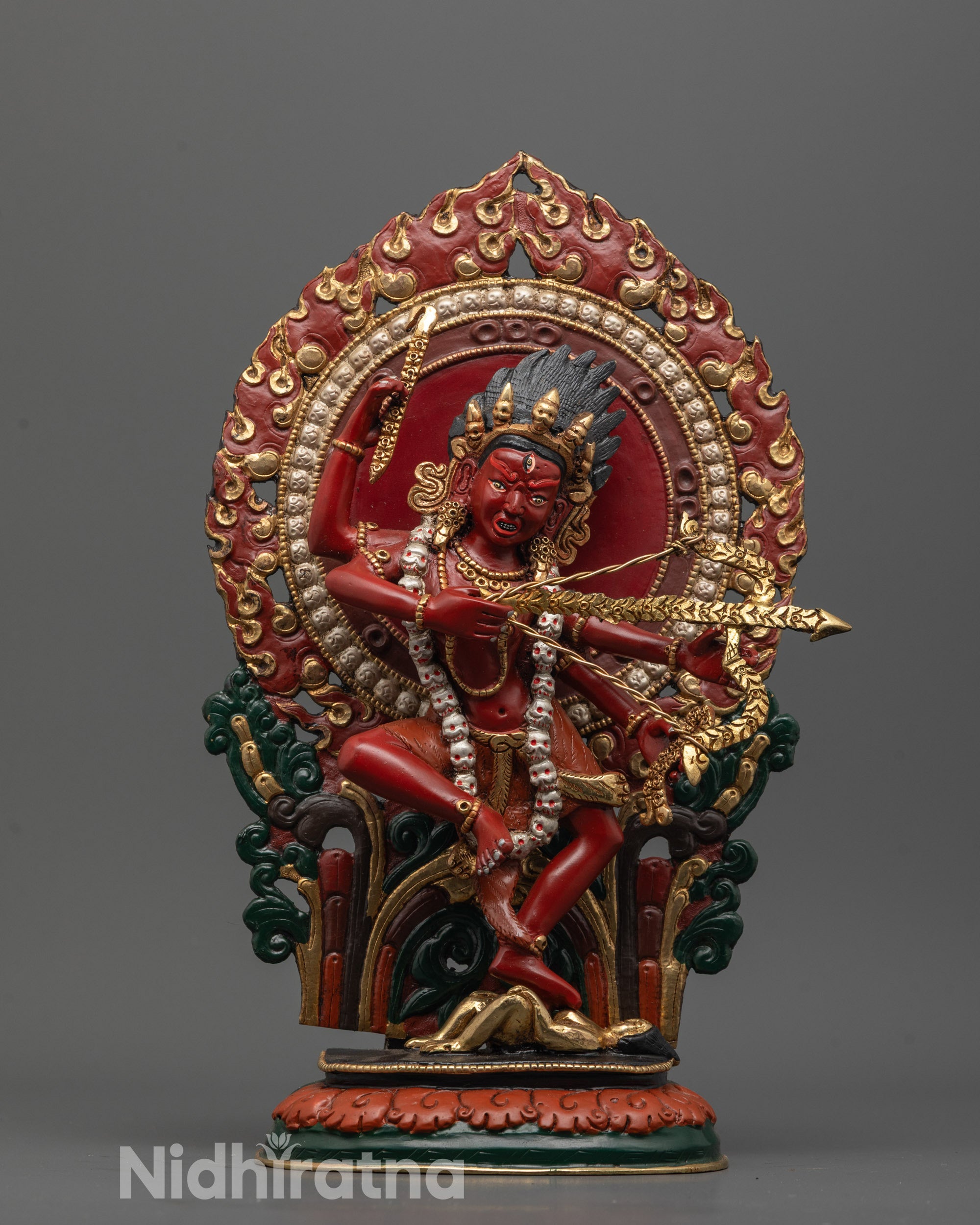 Full image of Hand-Carved Kurukulla Statue with Gold-Plated Bow and Arrow