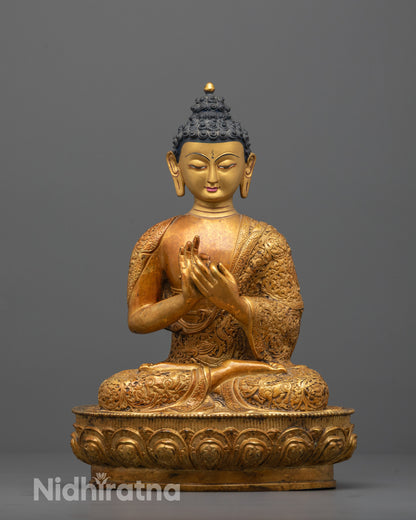 Full image of Hand-Carved Vairocana Buddha Statue from Nepal with 24k Fire Gold Gilding