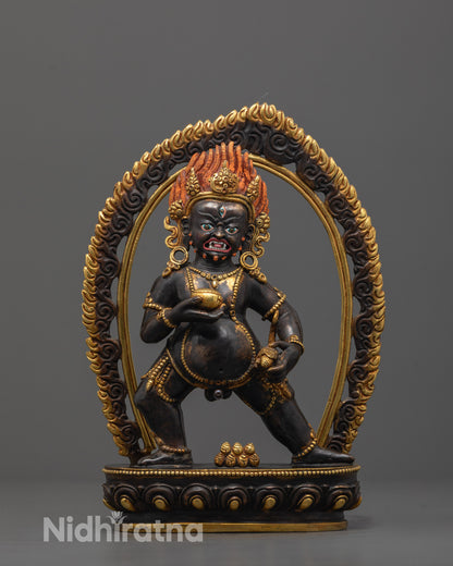 Full image of Hand-carved Black Dzambhala Statue with black acrylic body and gold accents 