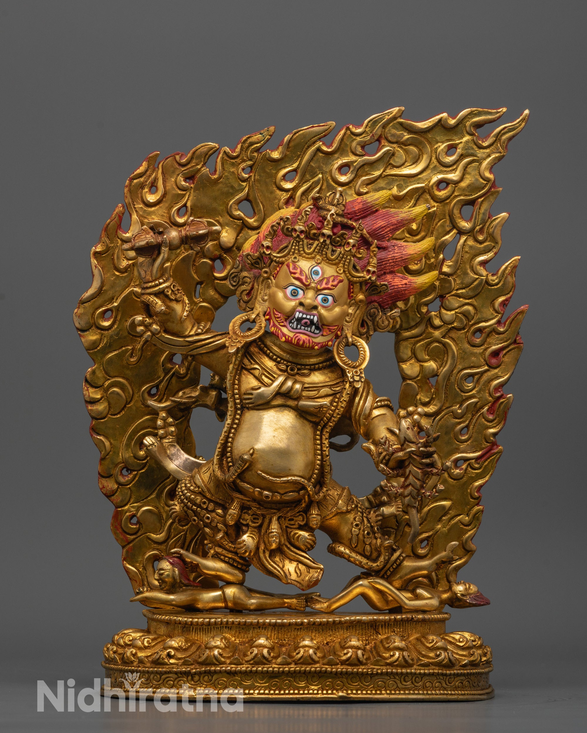 Full image of Hand-carved Guru Dragpo Statue from Nepal made of premium copper 