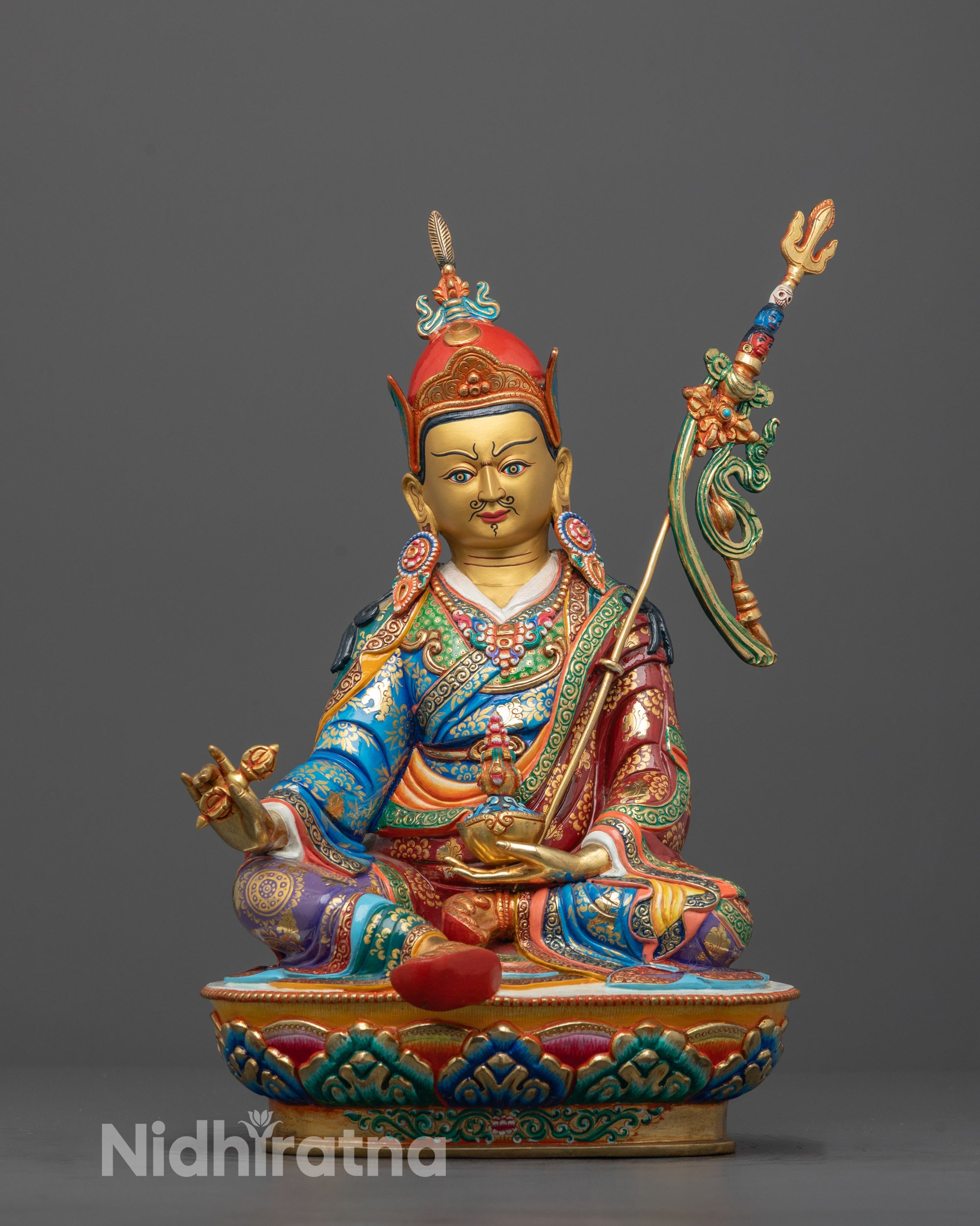Full image of Hand-carved Guru Rinpoche Statue from Nepal with 24k gold-coated face 