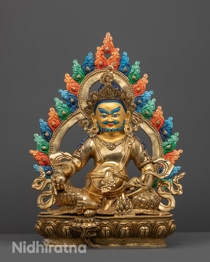 Full image of Hand-carved Jambhala Statue from Nepal with 24k fire gold gilding