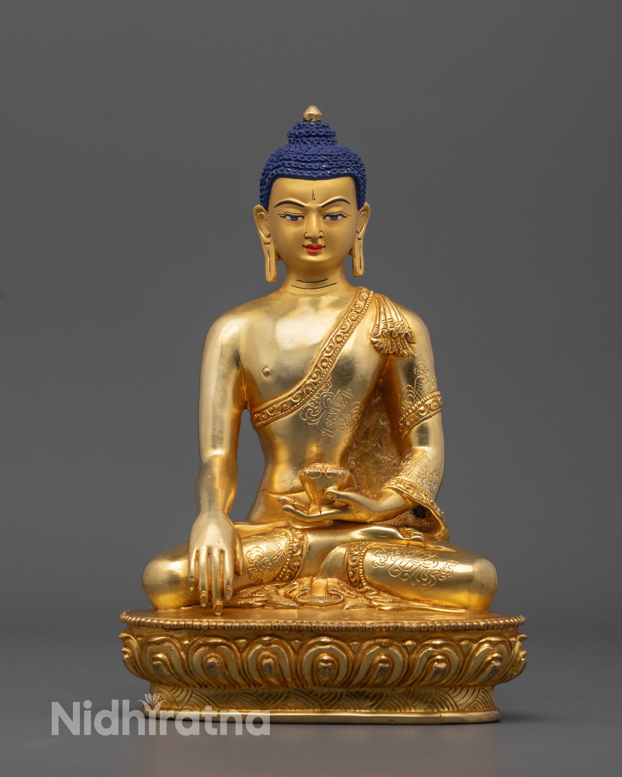 Full image of Hand-carved Shakyamuni Buddha Statue gilded with 24k fire gold sitting