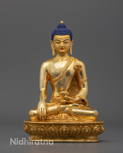Full image of Hand-carved Shakyamuni Buddha Statue gilded with 24k fire gold sitting