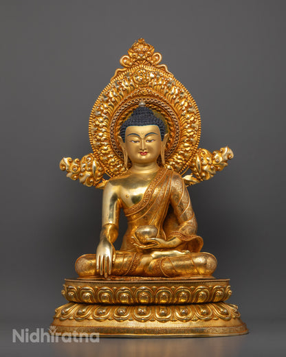 Full image of Hand-carved Shakyamuni Buddha Statue seated on a lotus base