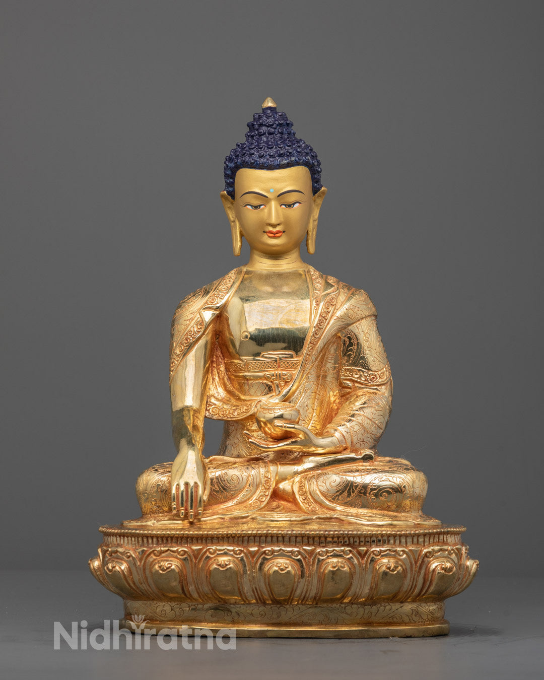 Full image of Hand-carved Shakyamuni Buddha statue in 24k gold fire-gilded finish