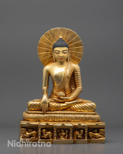 Full image of Hand-carved Siddhartha Gautama Buddha statue from Nepal with 24k gold plating