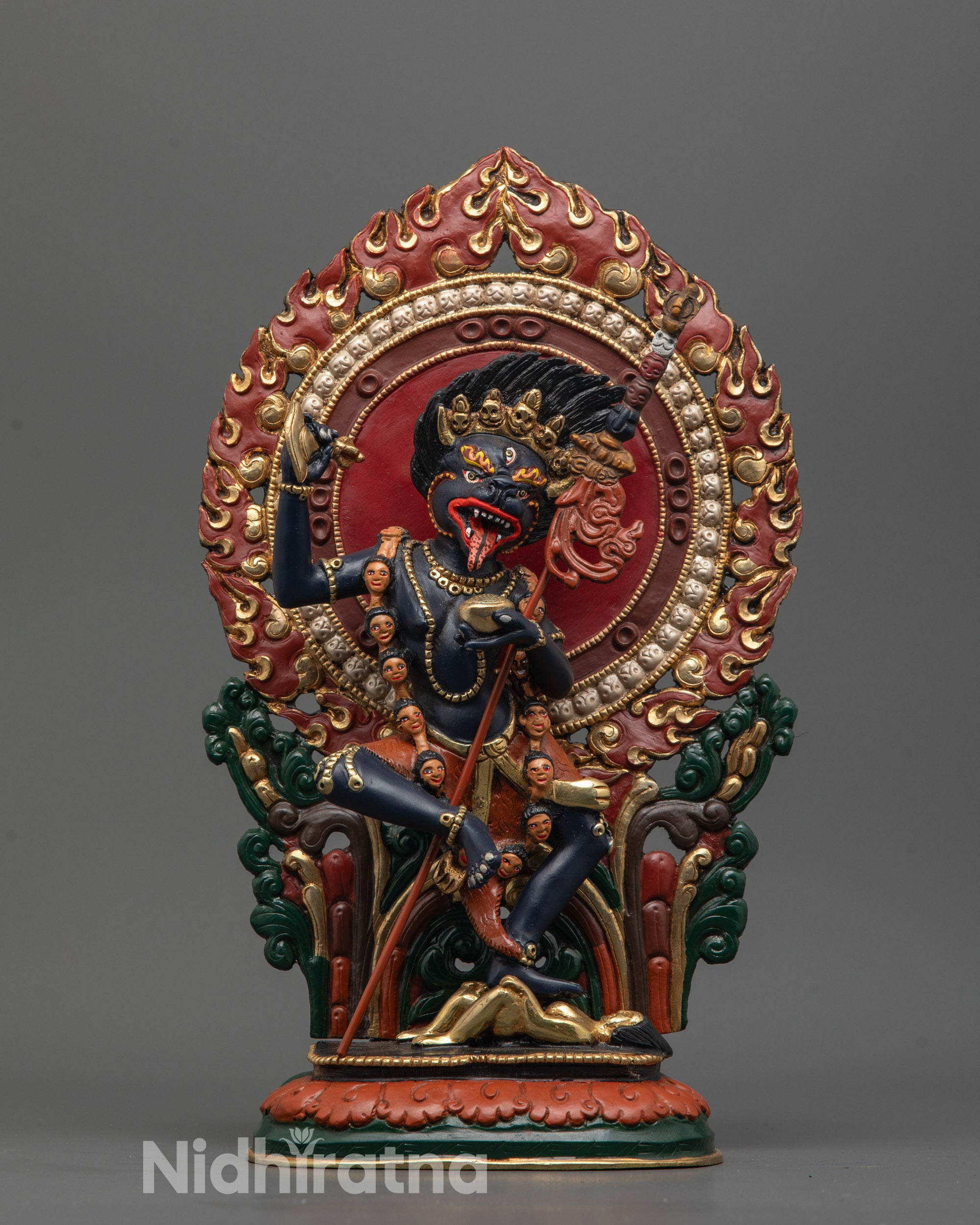 Full image of Hand-carved Simha Mukha Statue from Nepal with vibrant premium colors