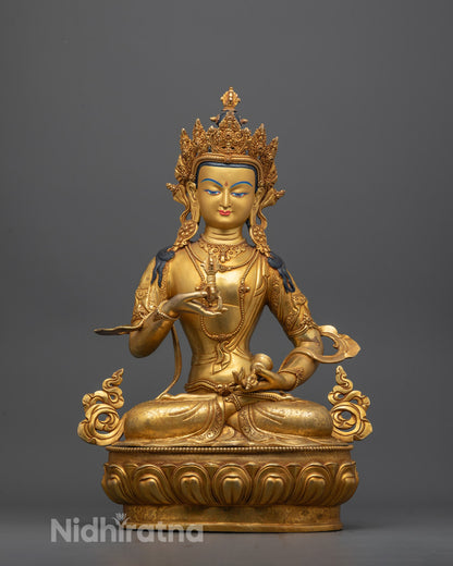Full image of Hand-carved Vajrasattva Statue gilded with 24k gold holding vajra
